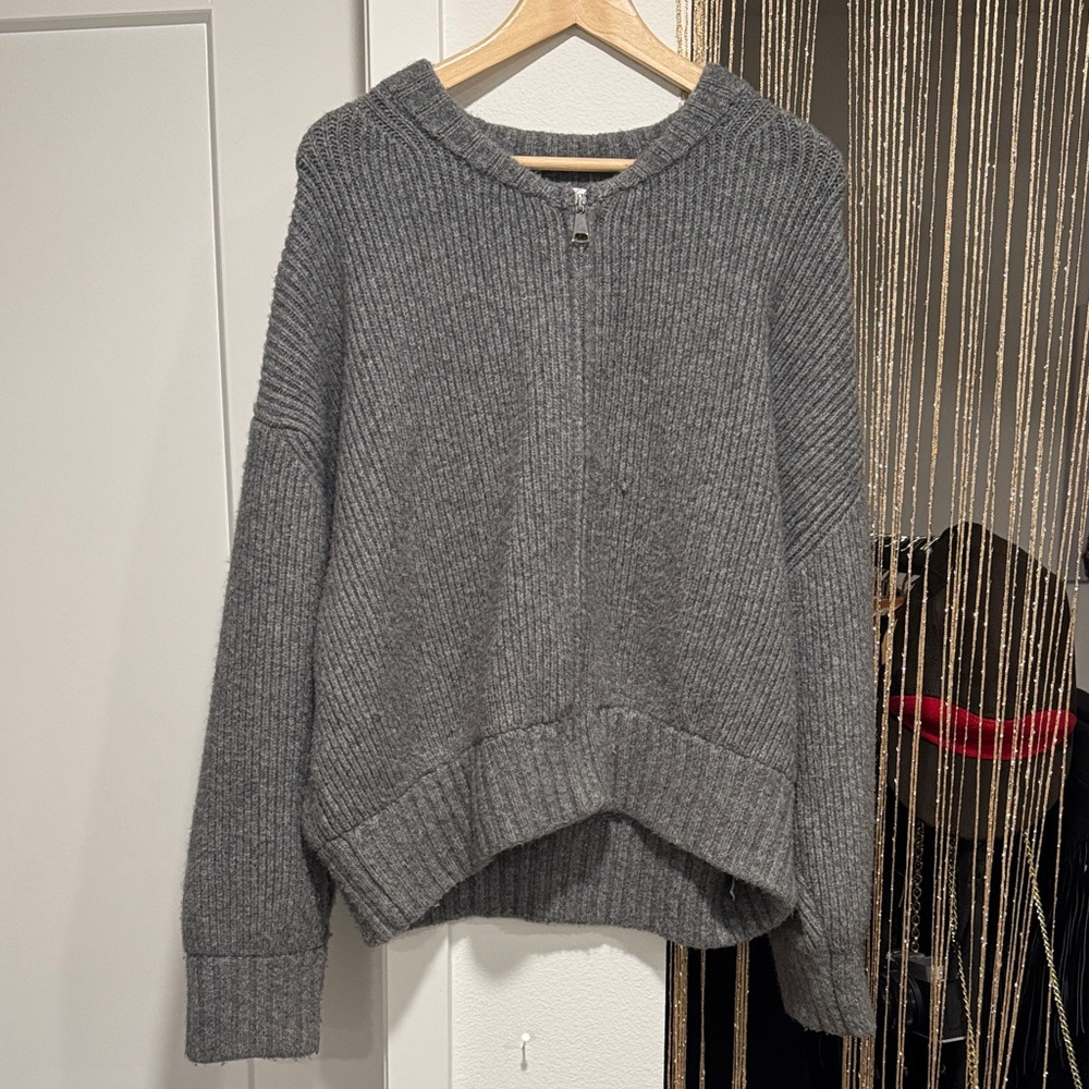 Zara Gray zip up Women's bomber Sweater